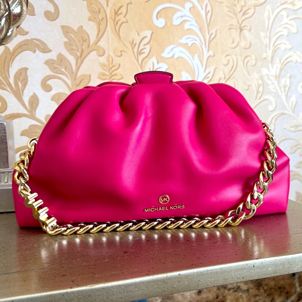 Michael Kors Fuchsia Clutch with Gold Chain